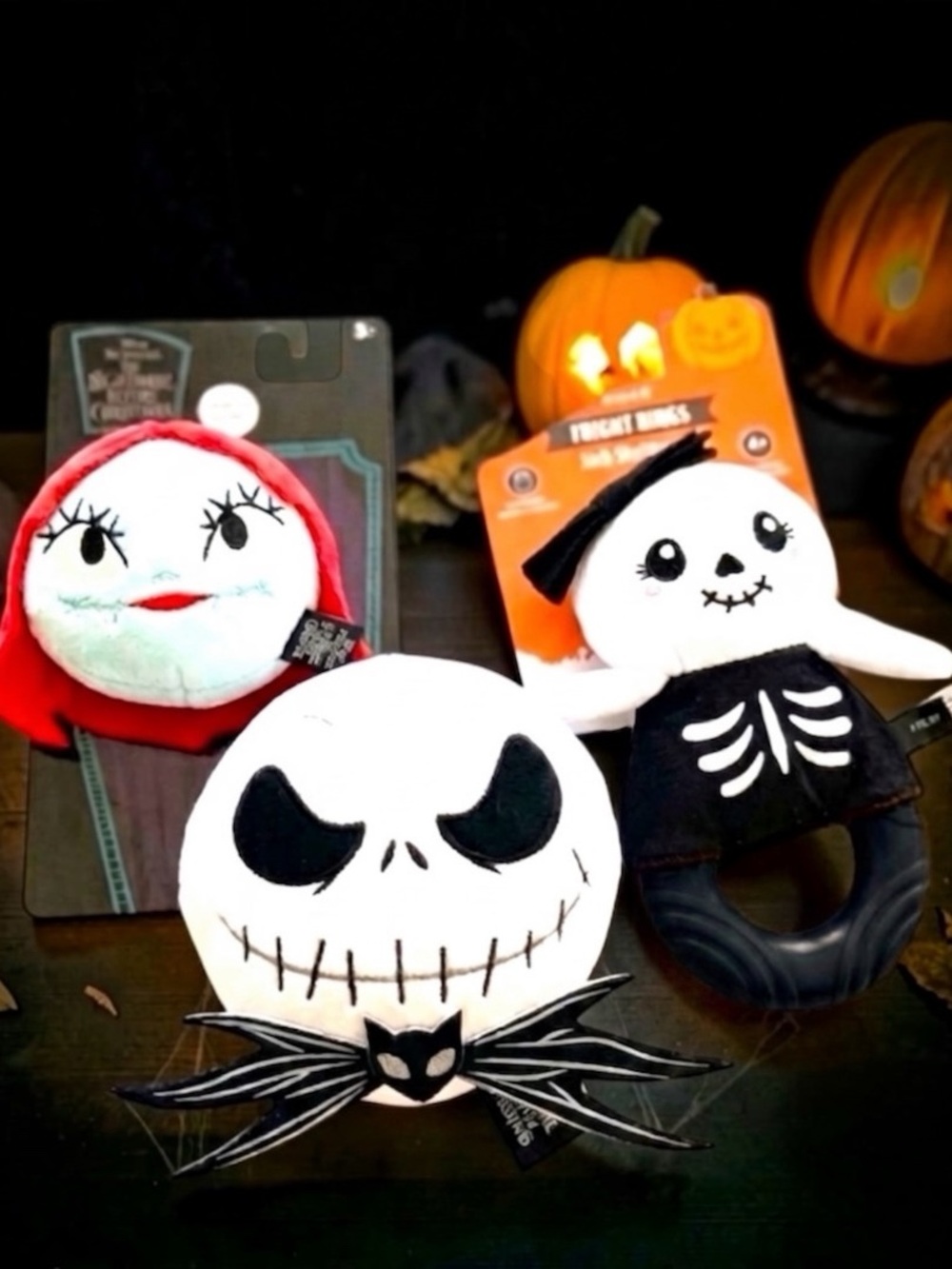 Disney Nightmare Before Christmas Fringe Halloween Dog Toys 3pc NWT Squeakers